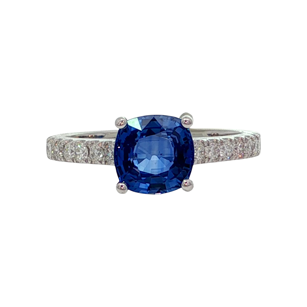 Cushion Cut Sapphire & Diamond Ring in White Gold