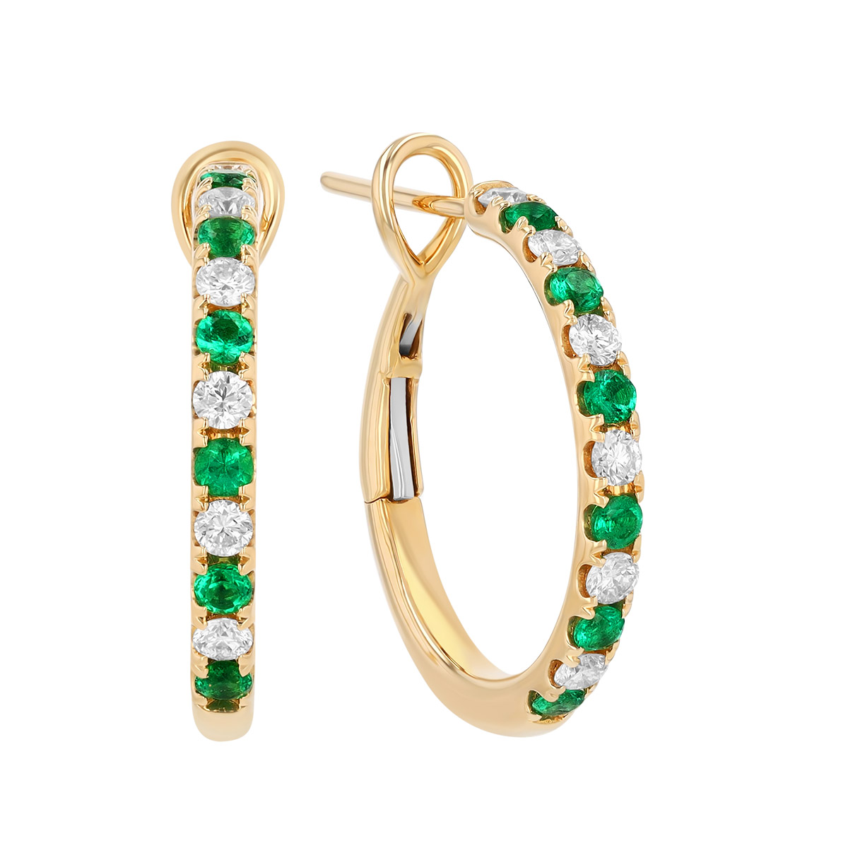 Frederic Sage Round Emerald & Diamond Hoop Earrings in Yellow Gold