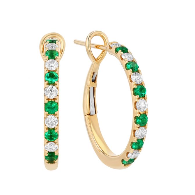 Frederic Sage Round Emerald & Diamond Hoop Earrings in Yellow Gold