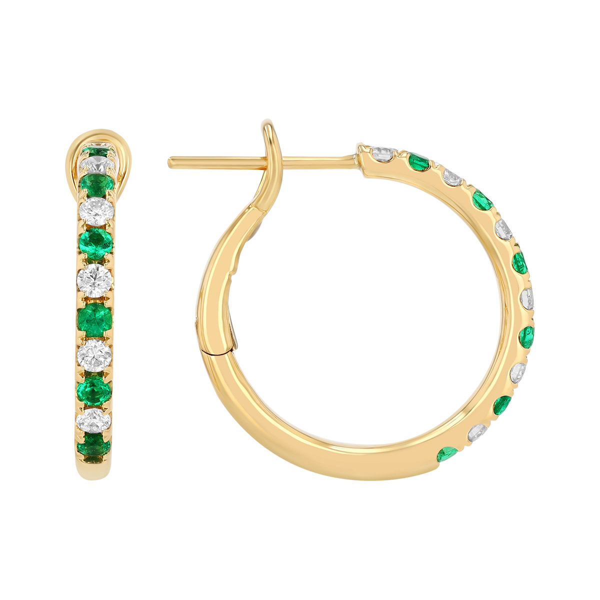 Frederic Sage Round Emerald & Diamond Hoop Earrings in Yellow Gold