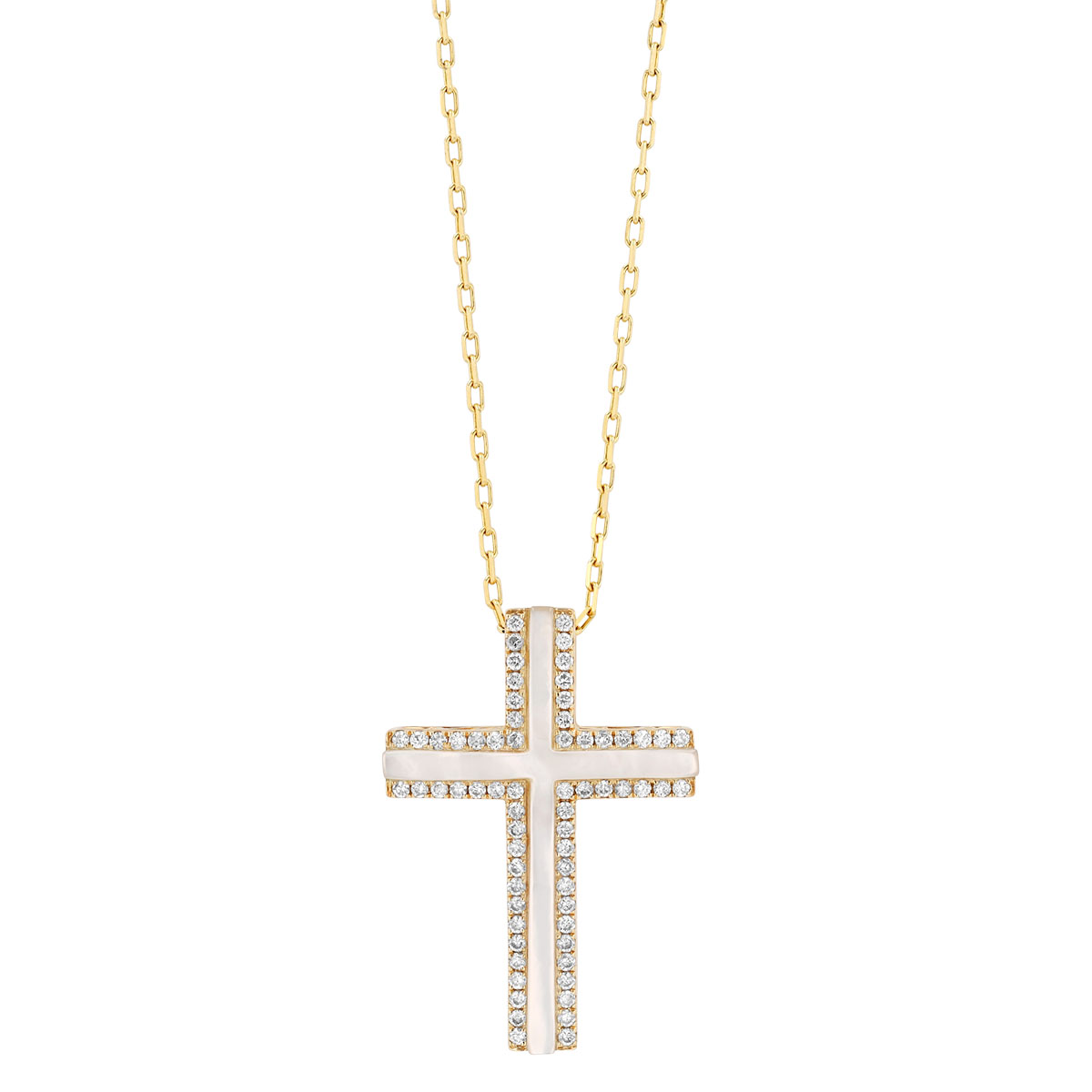 Frederic Sage Mother of Pearl & Diamond Cross Pendant in Yellow Gold