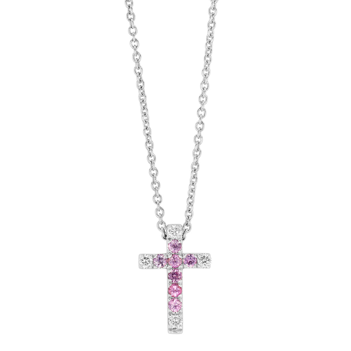 Frederic Sage Pink Sapphire & Diamond Cross Pendant in White Gold, 18