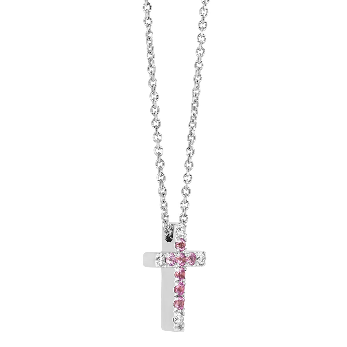Frederic Sage Pink Sapphire & Diamond Cross Pendant in White Gold, 18