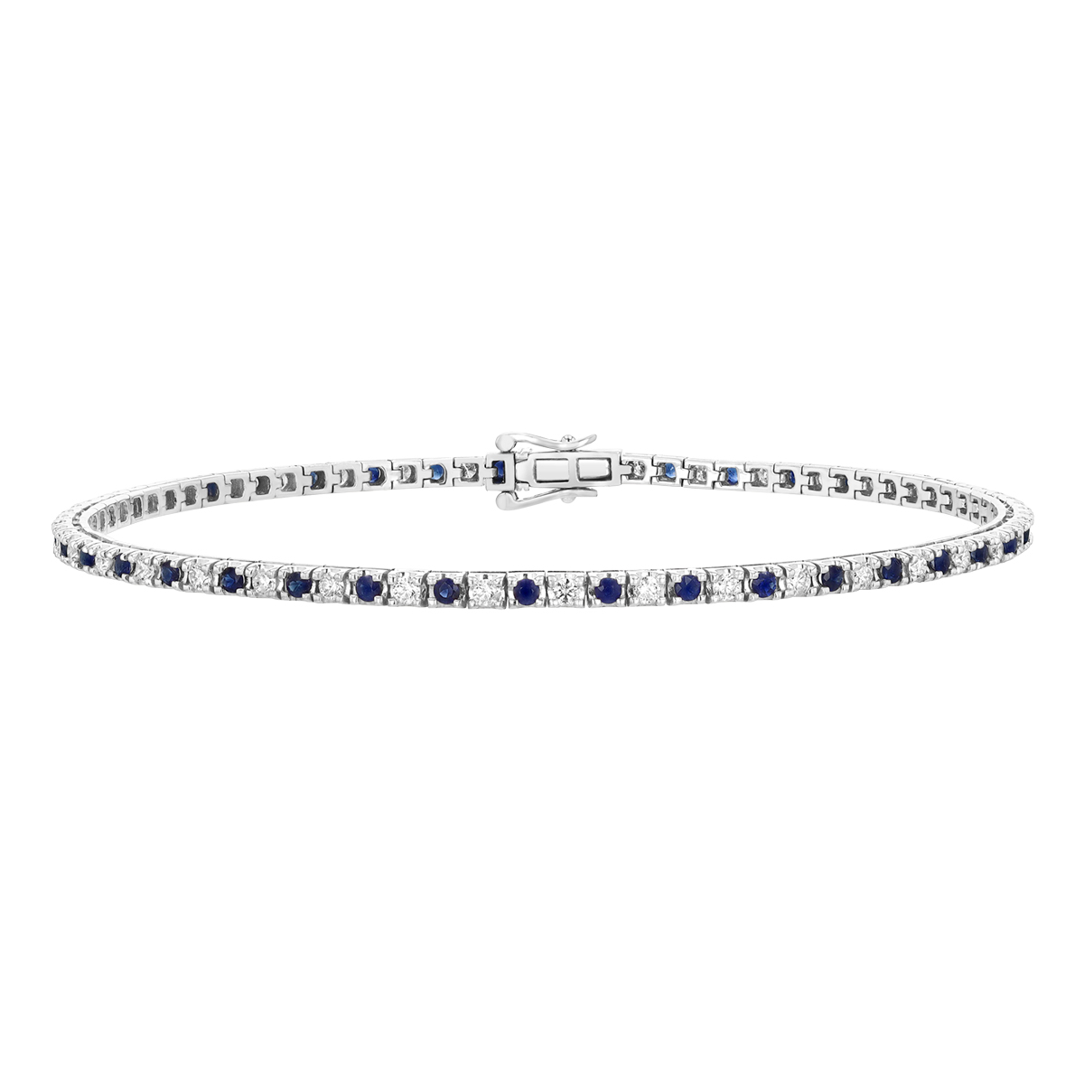 Sapphire & Diamond Alternating Pattern Tennis Bracelet in White Gold, 7.25