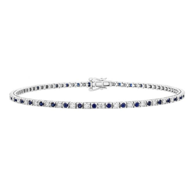 Sapphire & Diamond Alternating Pattern Tennis Bracelet in White Gold, 7.25"