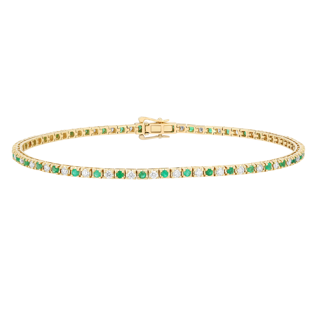 Emerald & Diamond Alternating Pattern Tennis Bracelet in Yellow Gold, 7.25