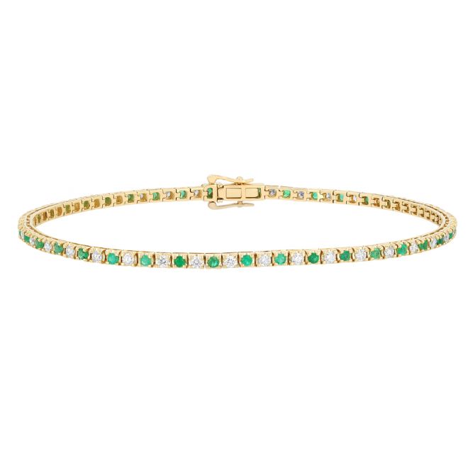 Emerald & Diamond Alternating Pattern Tennis Bracelet in Yellow Gold, 7.25"