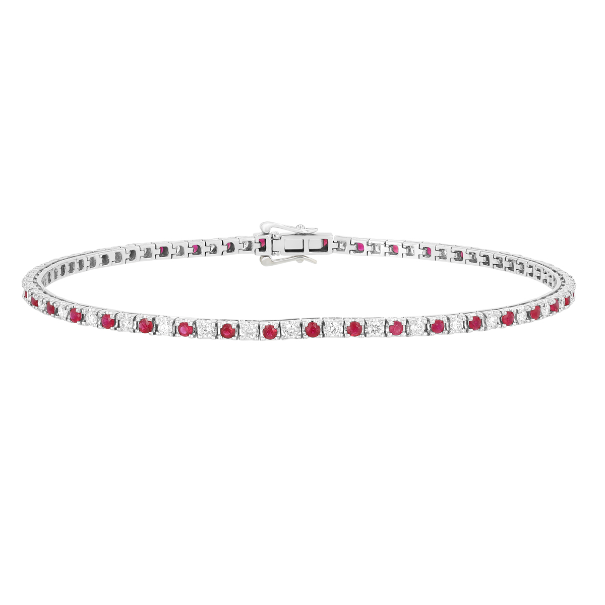 Ruby & Diamond Alternating Pattern Tennis Bracelet in White Gold, 7.25