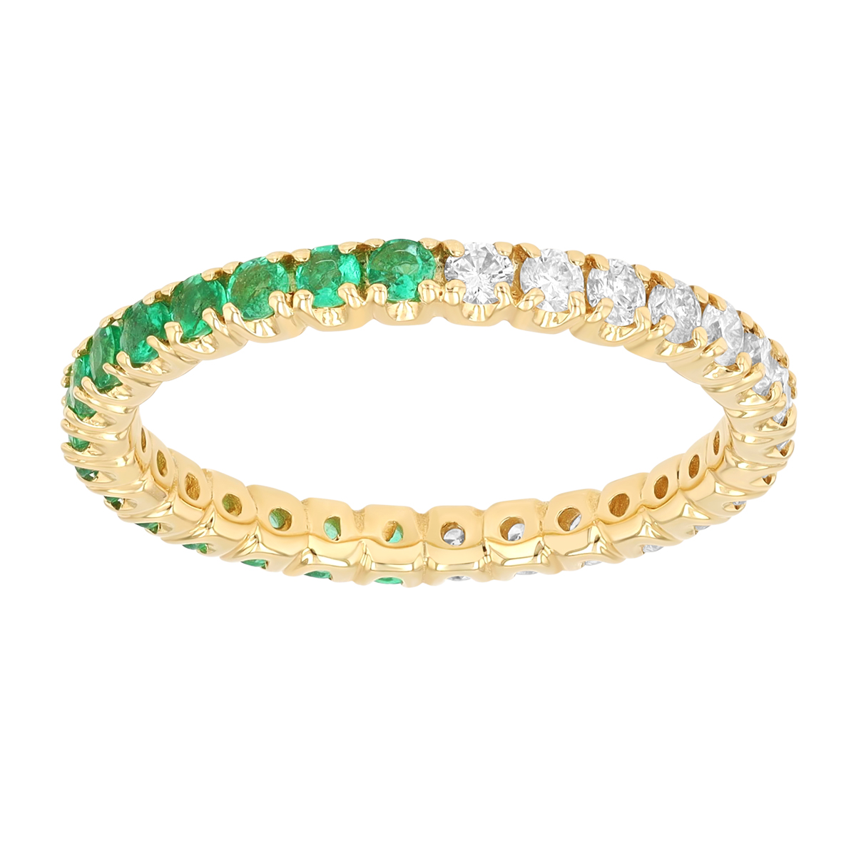Round Emerald & Diamond Eternity Ring in Yellow Gold