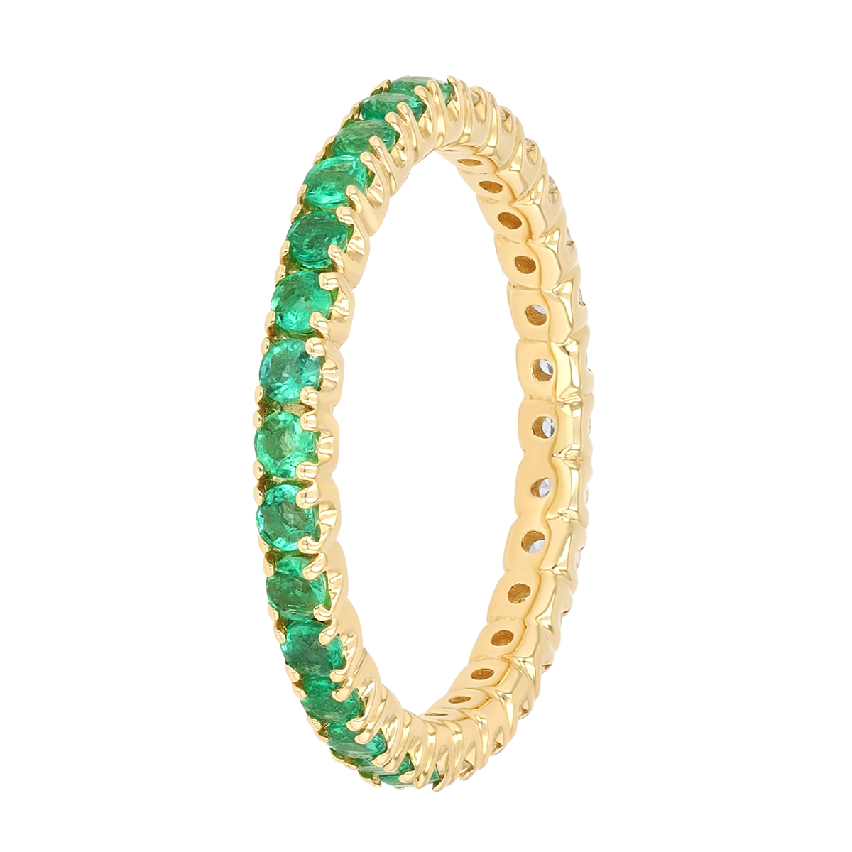 Round Emerald & Diamond Eternity Ring in Yellow Gold