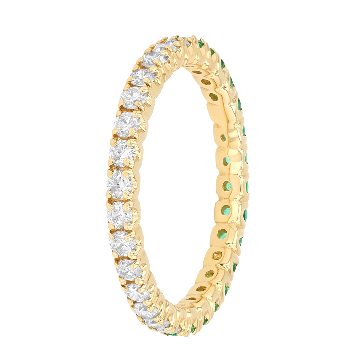 Round Emerald & Diamond Eternity Ring in Yellow Gold
