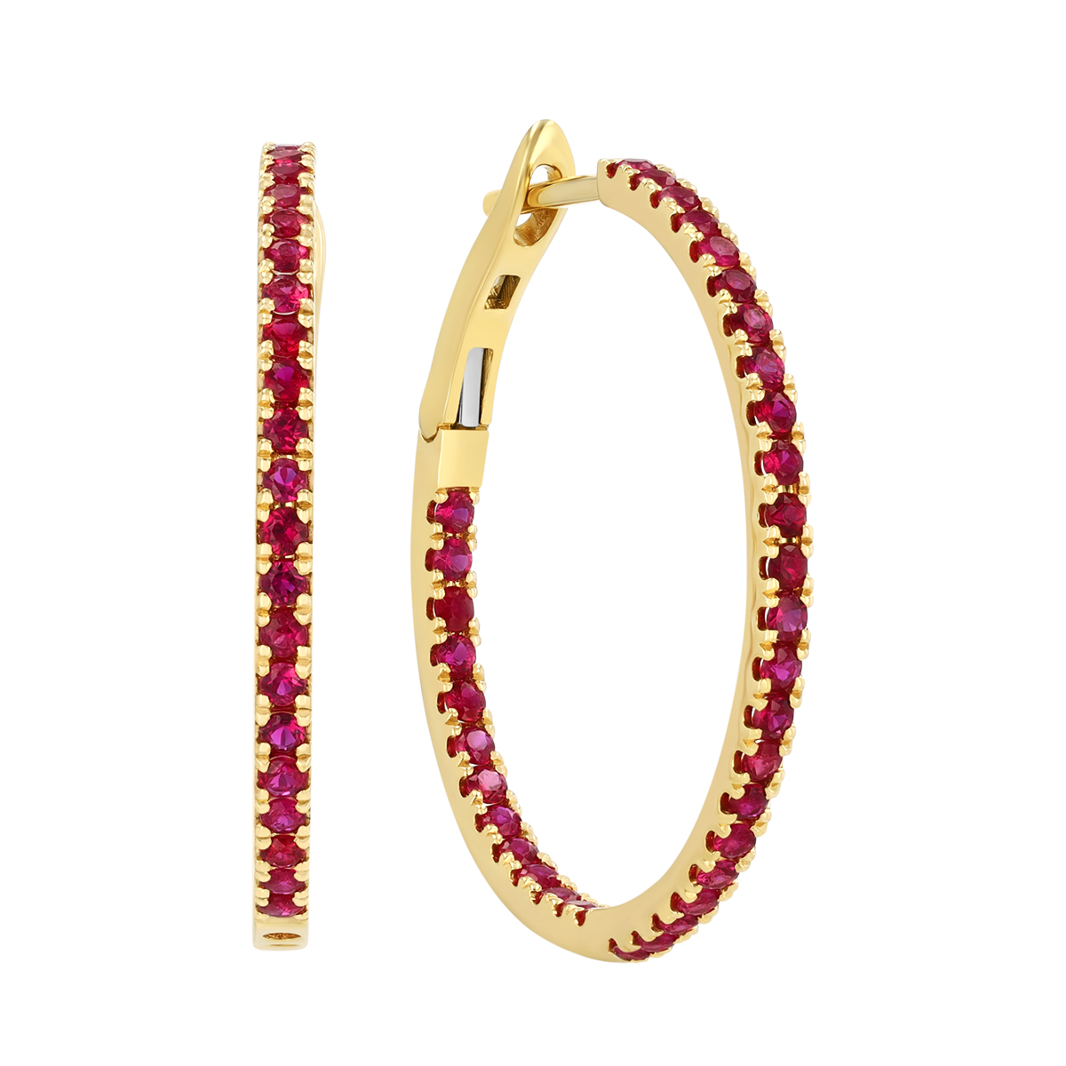 Ruby In & Out Hoop Earrings in Yellow Gold