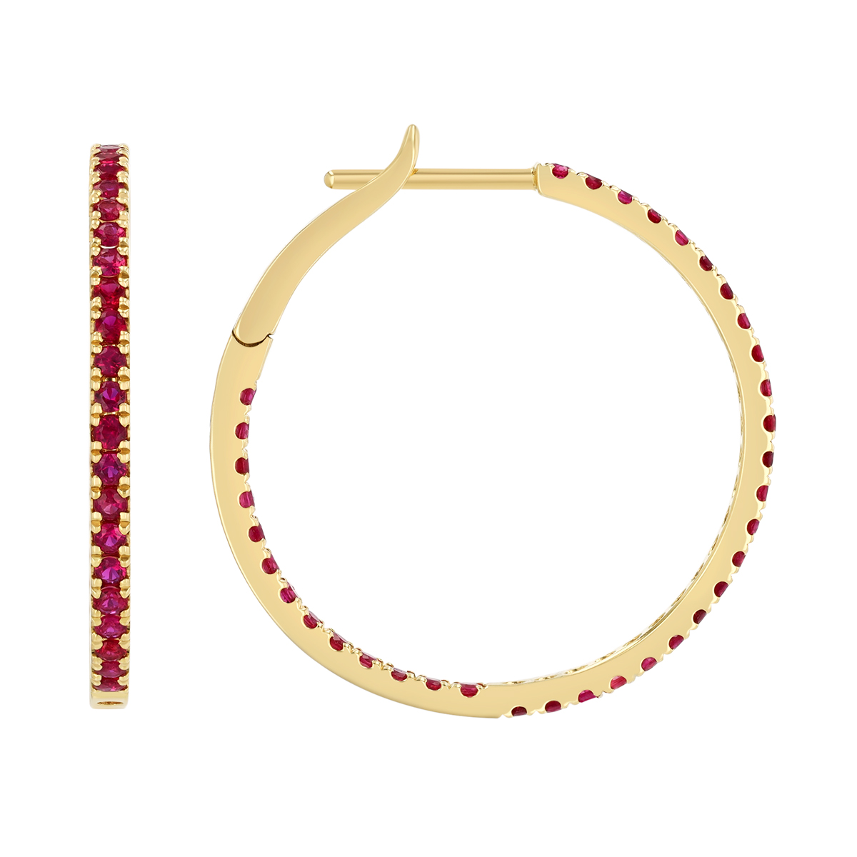 Ruby In & Out Hoop Earrings in Yellow Gold