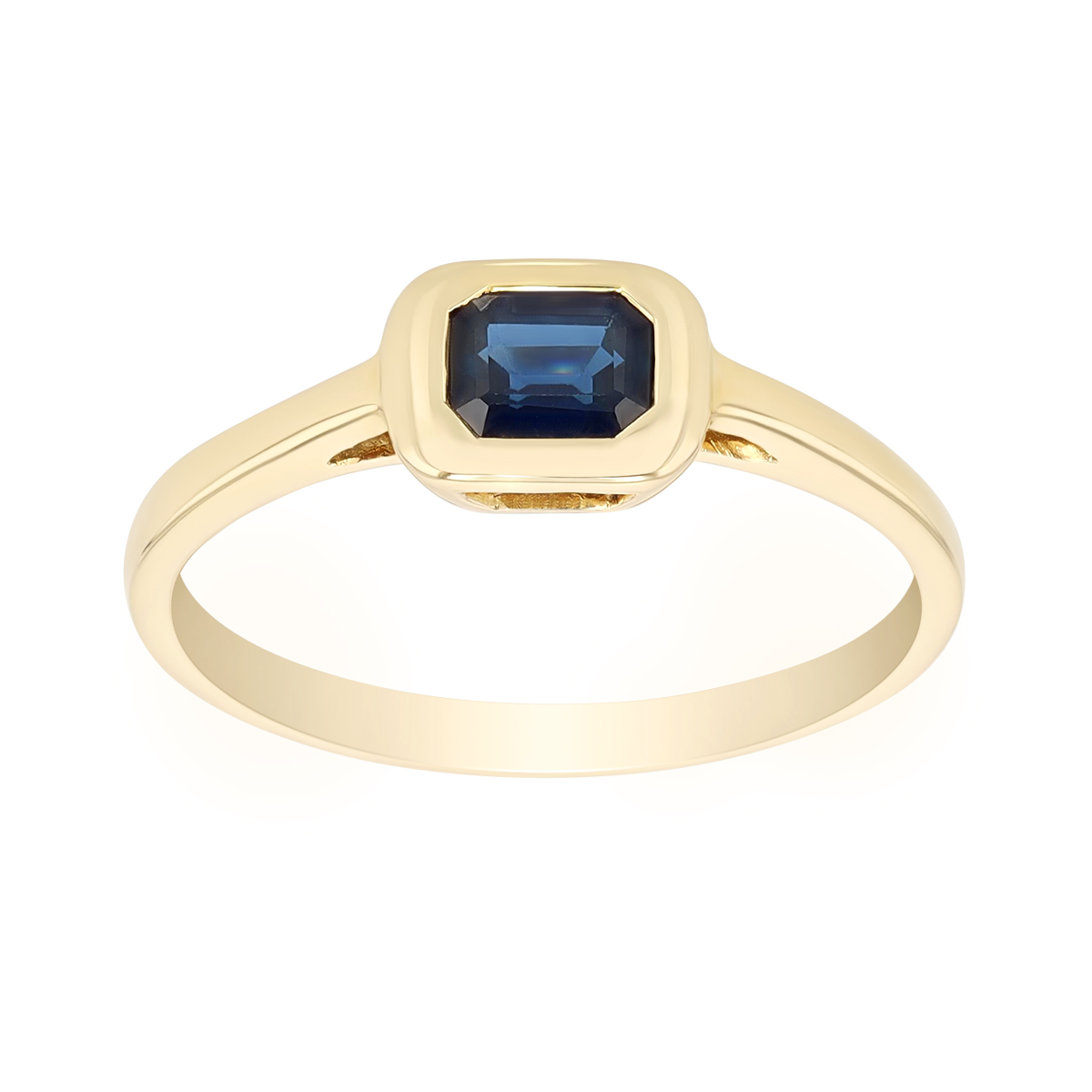 Bezel Set Emerald Cut Sapphire Ring in Yellow Gold