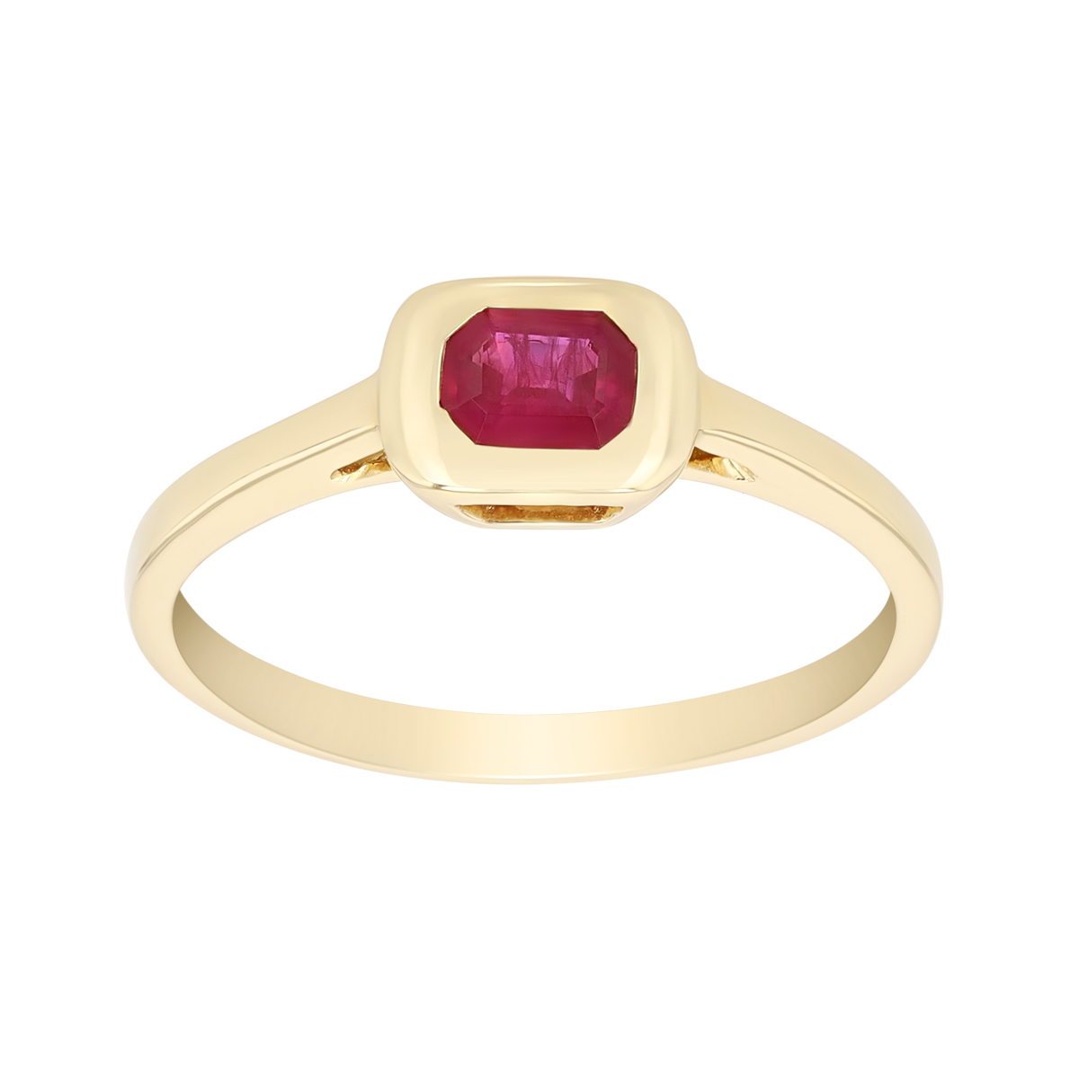 Bezel Set Emerald Cut Ruby Ring in Yellow Gold