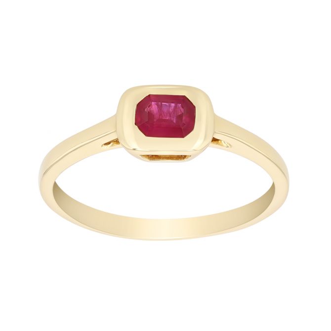 Bezel Set Emerald Cut Ruby Ring in Yellow Gold