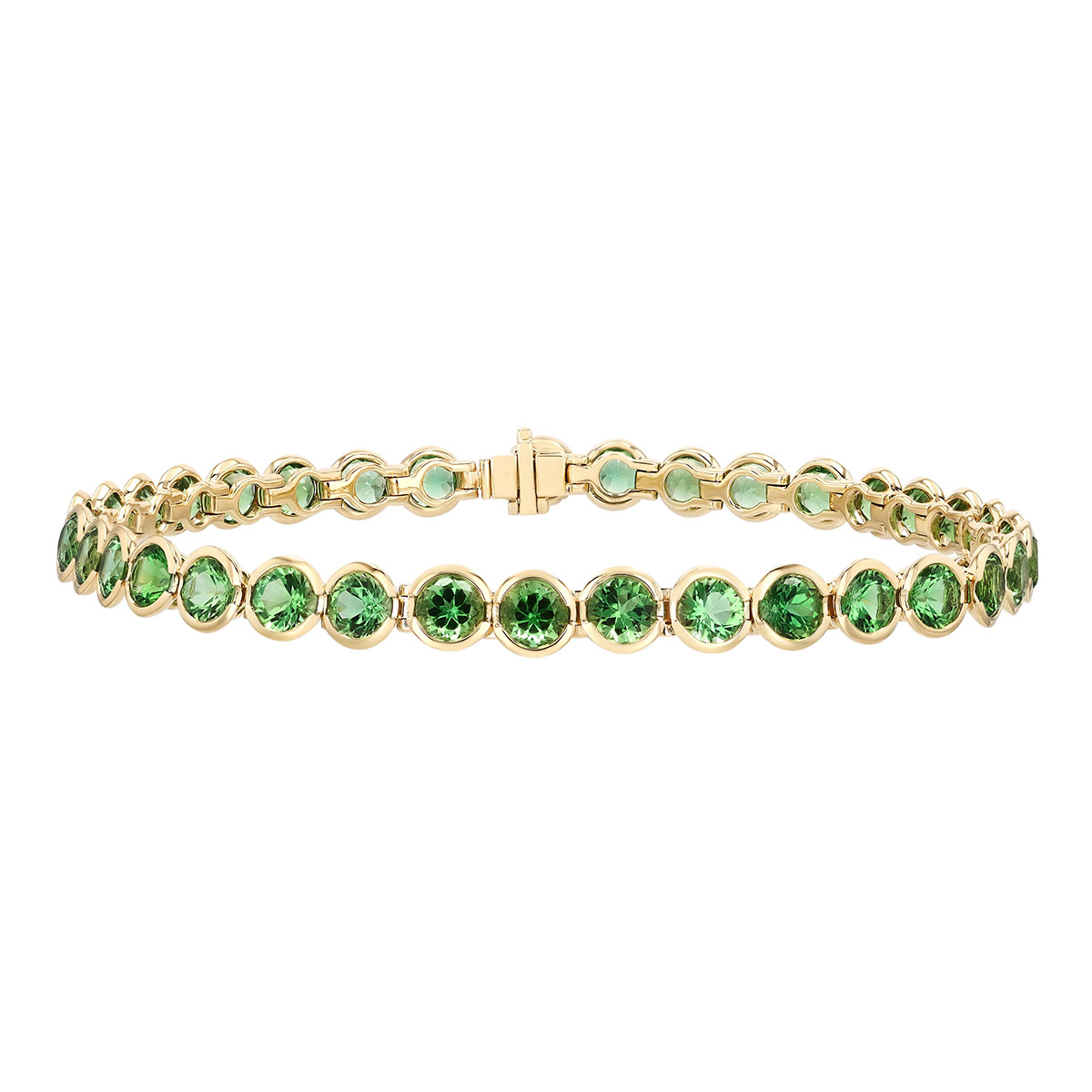Bezel Set Chrome Tourmaline Tennis Bracelet in Yellow Gold