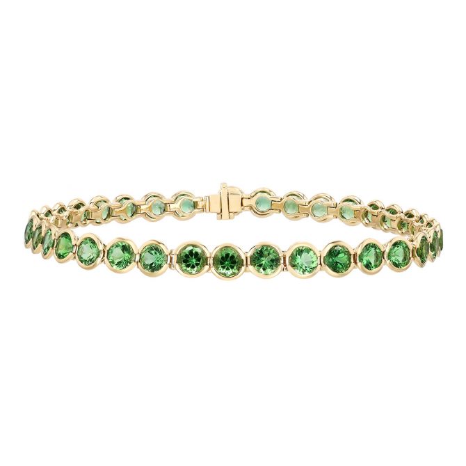 Bezel Set Chrome Tourmaline Tennis Bracelet in Yellow Gold