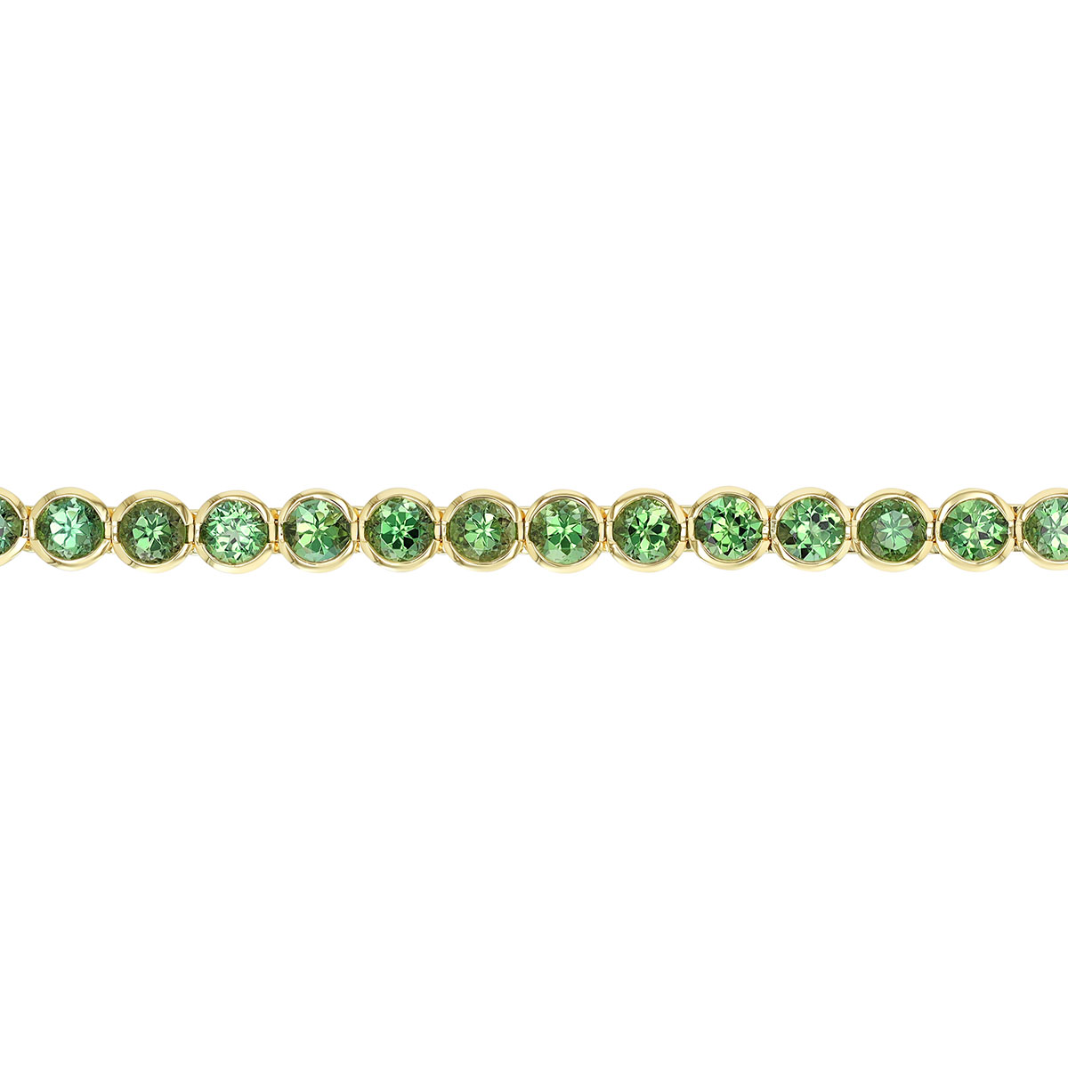 Bezel Set Chrome Tourmaline Tennis Bracelet in Yellow Gold