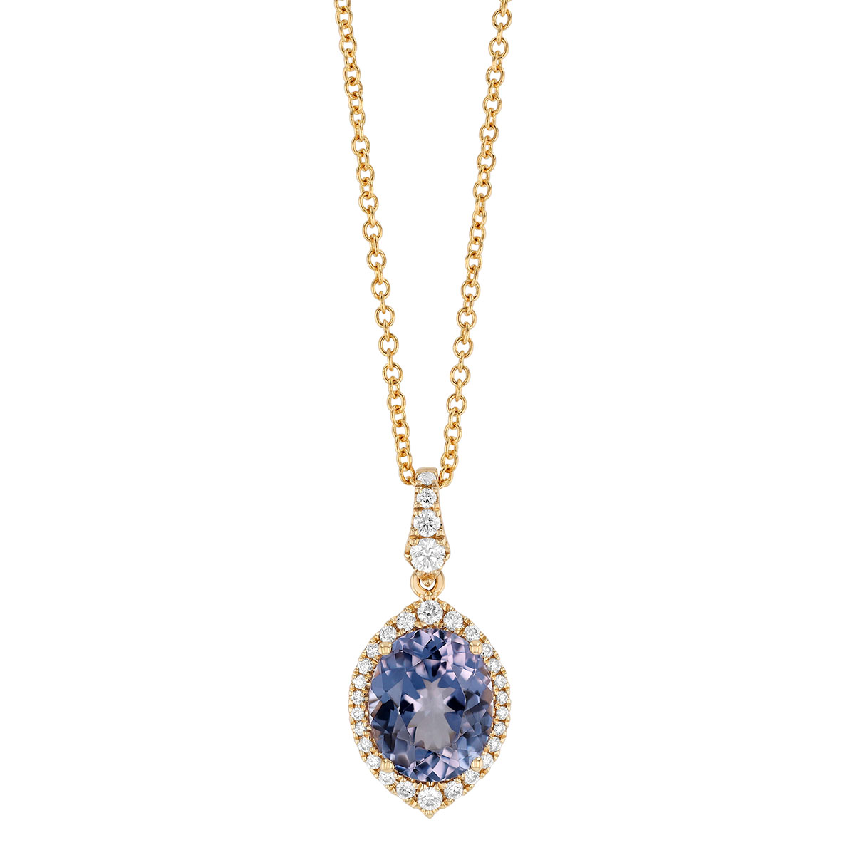 Oval Spinel & Diamond Halo Pendant in Yellow Gold, 18
