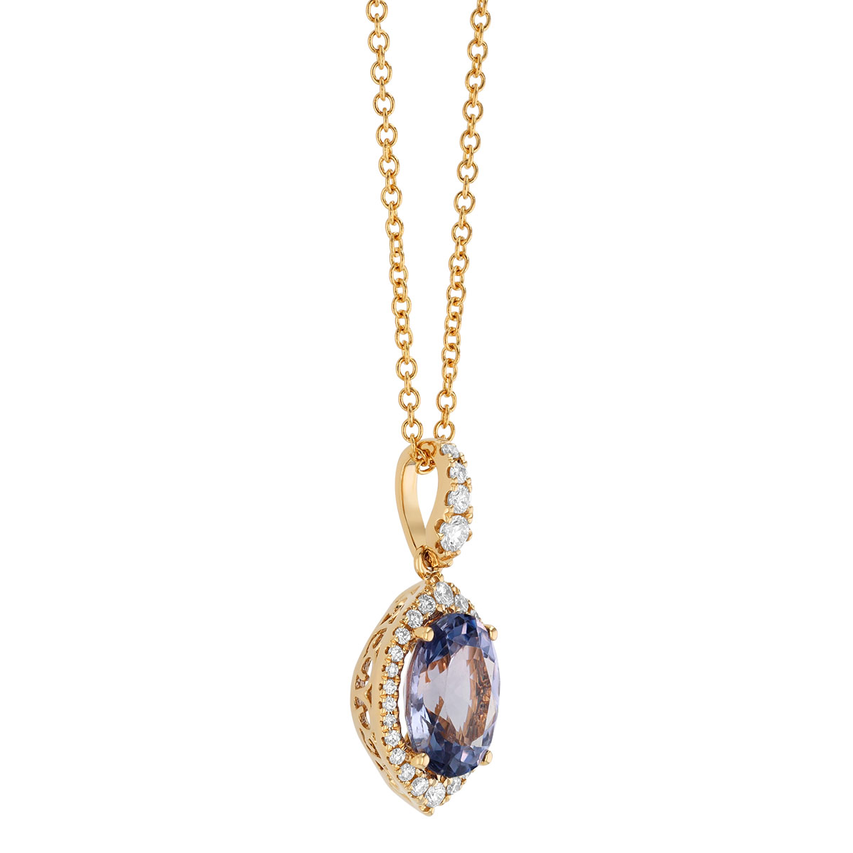 Oval Spinel & Diamond Halo Pendant in Yellow Gold, 18