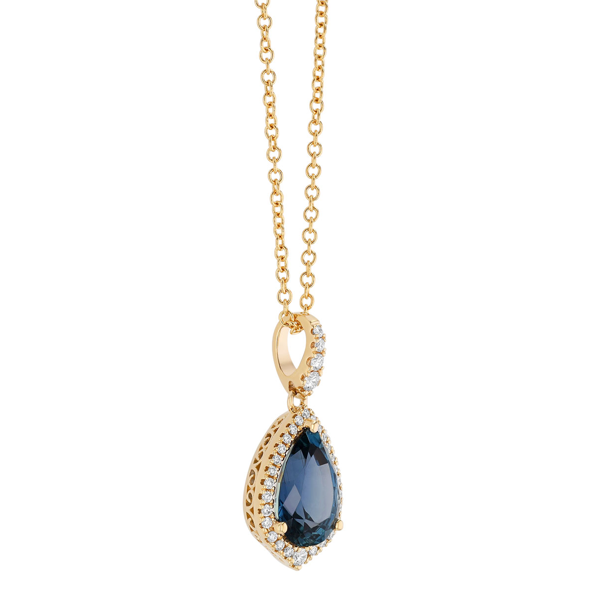 Pear Shape Spinel & Diamond Halo Pendant in Yellow Gold, 18