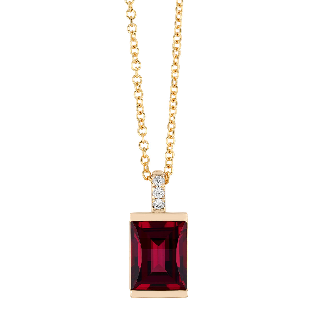 Half Bezel Rhodolite Garnet & Diamond Pendant in Yellow Gold