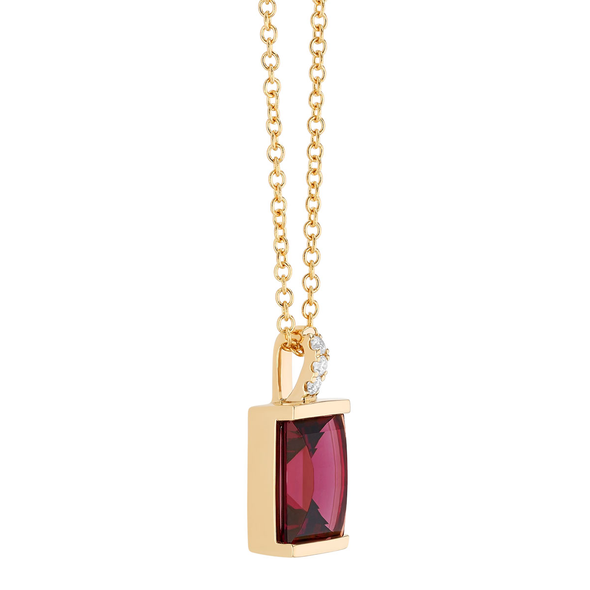 Half Bezel Rhodolite Garnet & Diamond Pendant in Yellow Gold