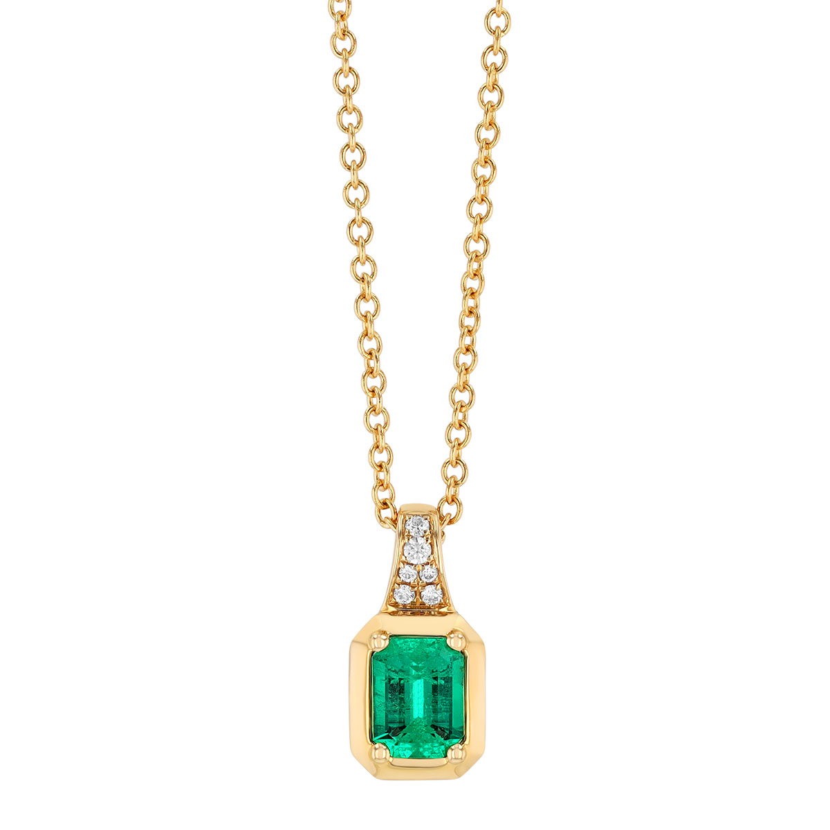 Emerald Cut Emerald & Diamond Pendant in Yellow Gold, 18