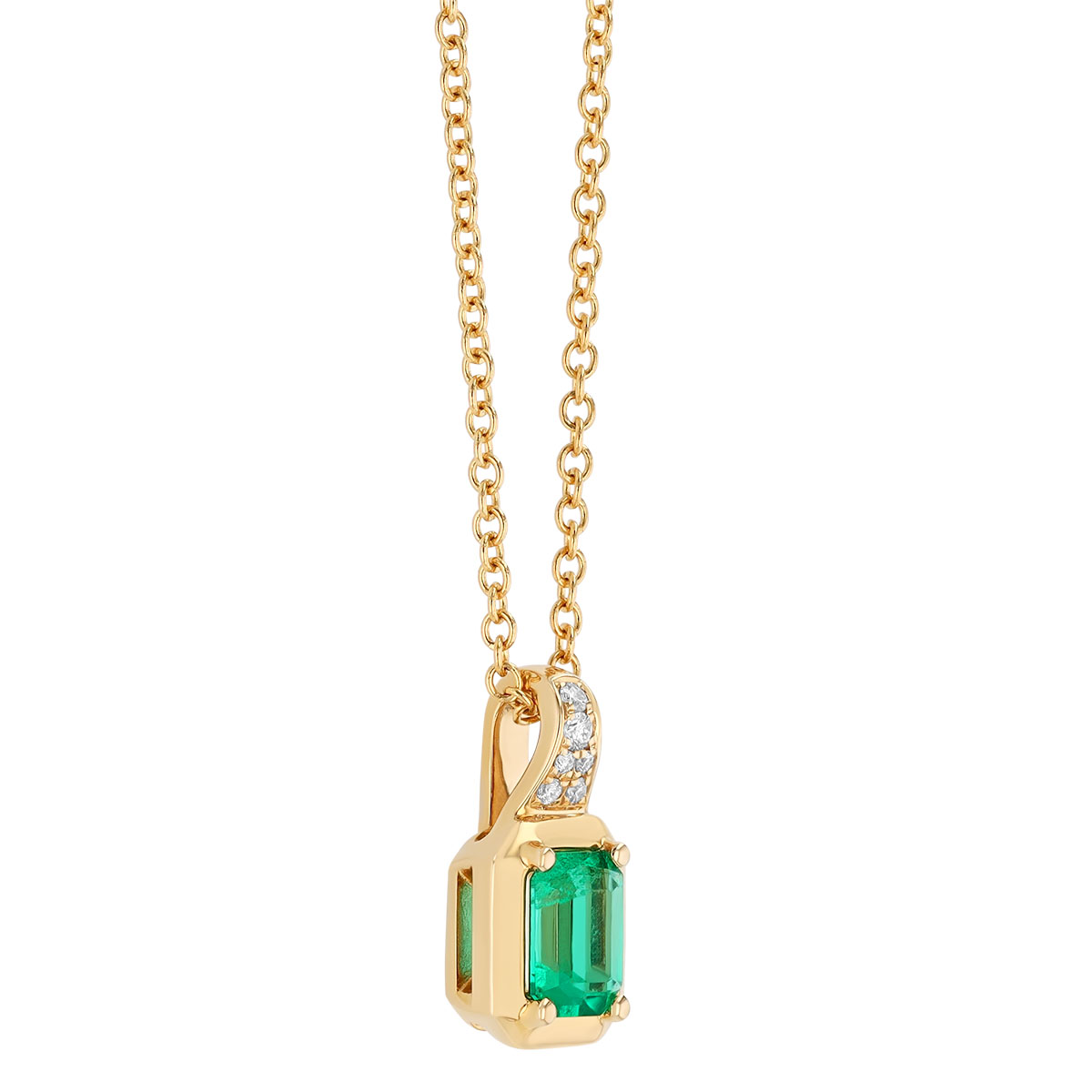 Emerald Cut Emerald & Diamond Pendant in Yellow Gold, 18