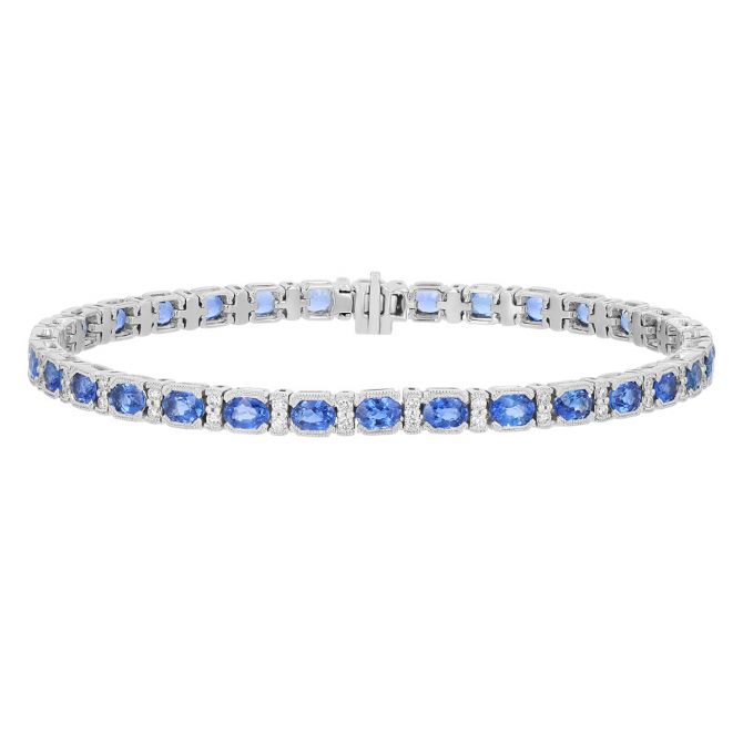 Oval Sapphire & Diamond Duo Alternating Tennis Bracelet in White Gold