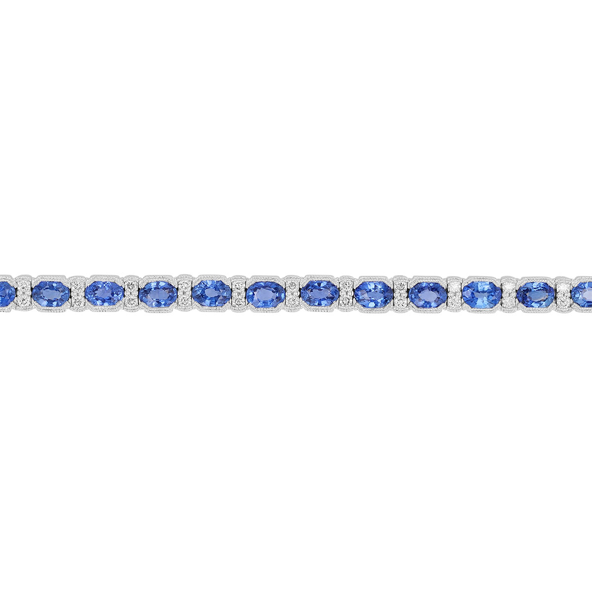 Oval Sapphire & Diamond Duo Alternating Tennis Bracelet in White Gold