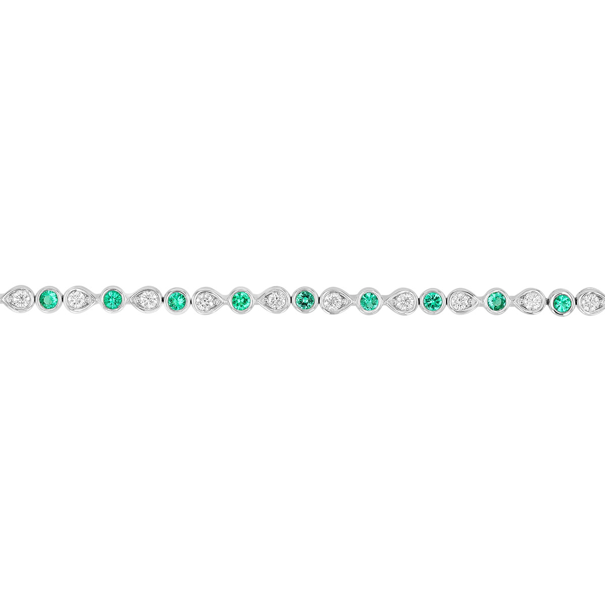 Bezel Set Tsavorite Garnet & Diamond Round & Pear Shape Pattern Tennis Bracelet in White Gold