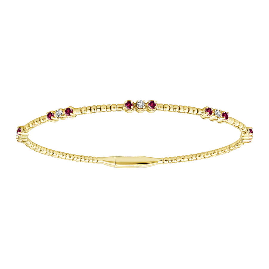 iDD Flexie Ruby & Diamond Station Beaded Flexible Bracelet in Yellow Gold, 6.75