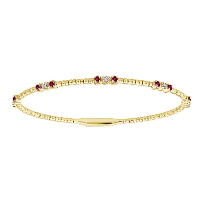 iDD Flexie Ruby & Diamond Station Beaded Flexible Bracelet in Yellow Gold, 6.75"