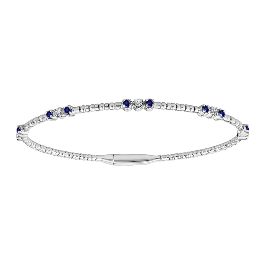 iDD Flexie Sapphire & Diamond Station Beaded Flexible Bracelet in White Gold, 6.75