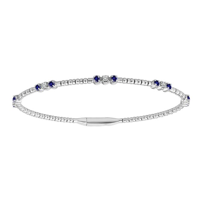 iDD Flexie Sapphire & Diamond Station Beaded Flexible Bracelet in White Gold, 6.75"