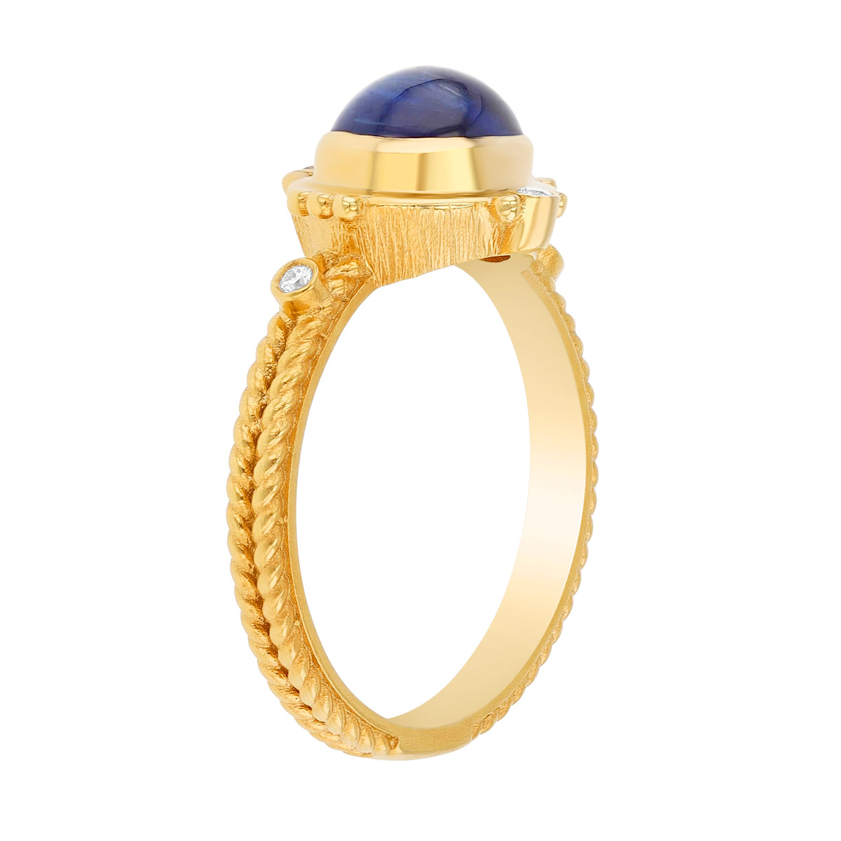 Marika Oval Cabochon Sapphire & Diamond Ring in Yellow Gold