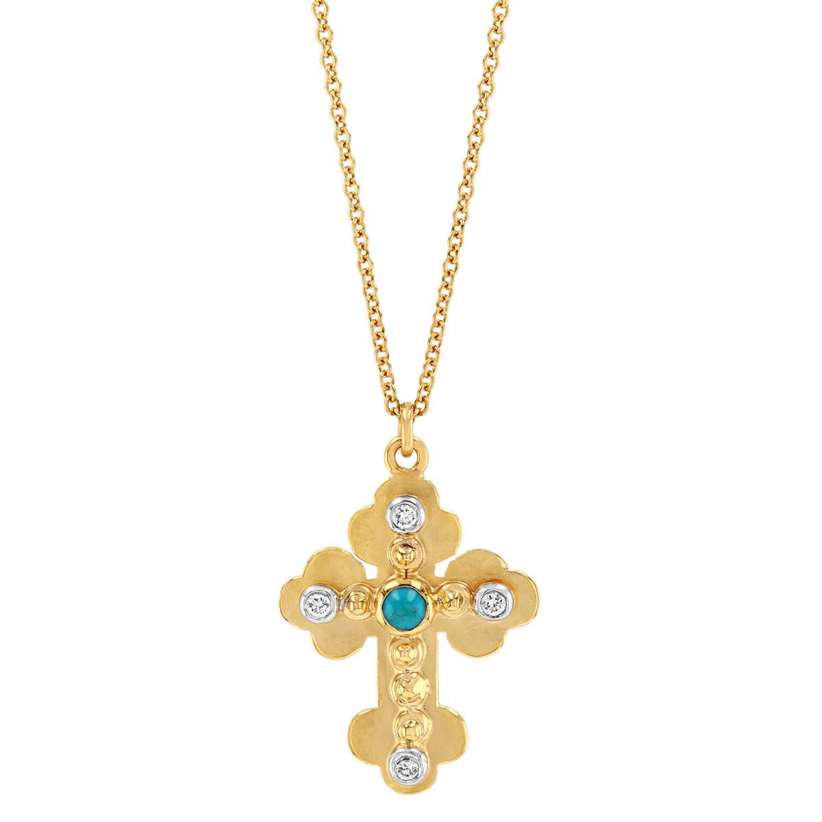 Marika Turquoise & Diamond Cross Pendant in Yellow Gold