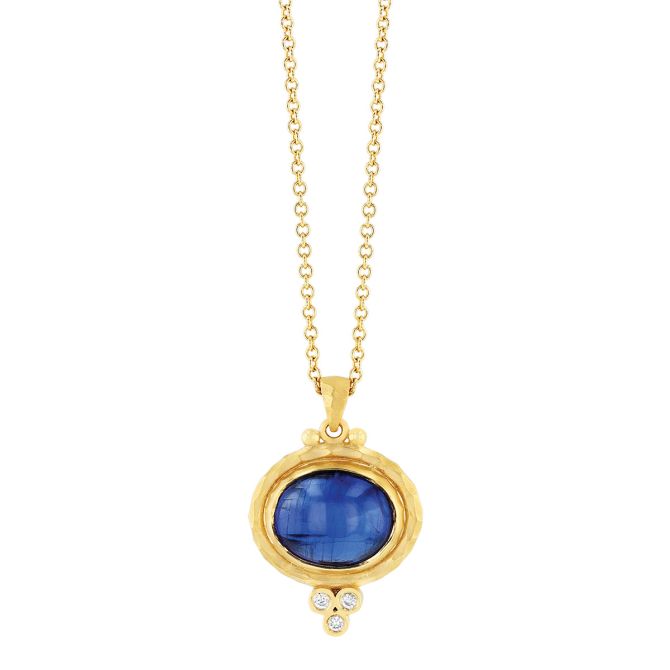 Marika Oval Cabochon Sapphire & Diamond Pendant in Yellow Gold