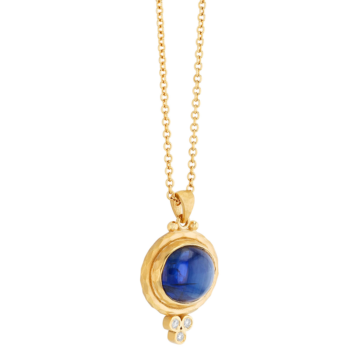 Marika Oval Cabochon Sapphire & Diamond Pendant in Yellow Gold
