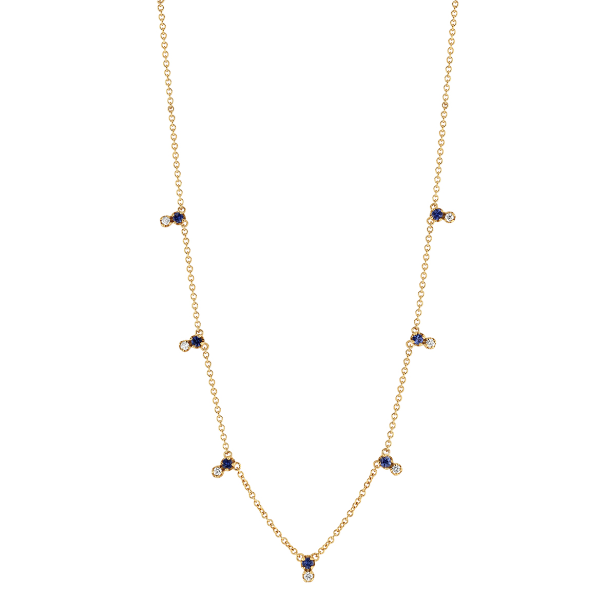 Marika Sapphire & Diamond Duo Dangle Station Necklace in Yellow Gold, 16