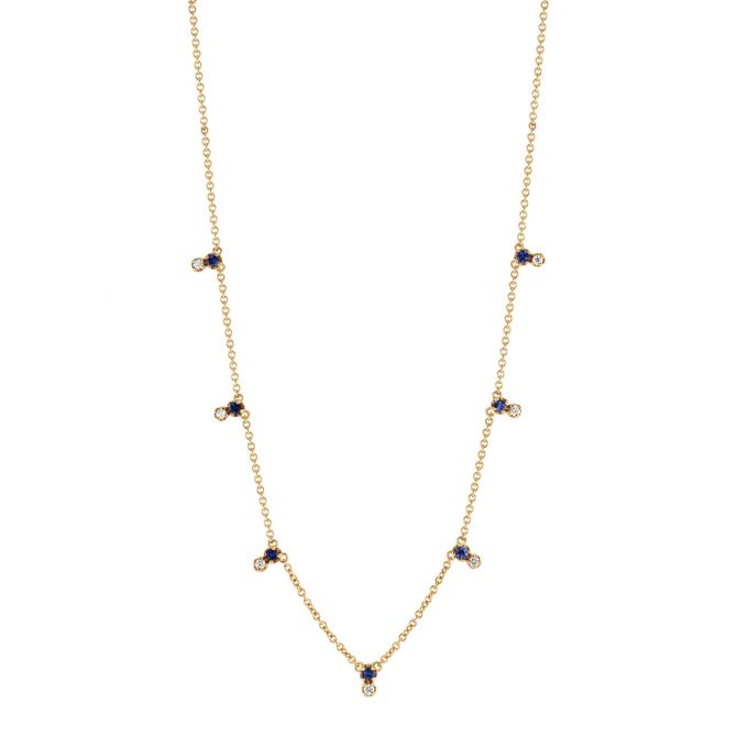 Marika Sapphire & Diamond Duo Dangle Station Necklace in Yellow Gold, 16"
