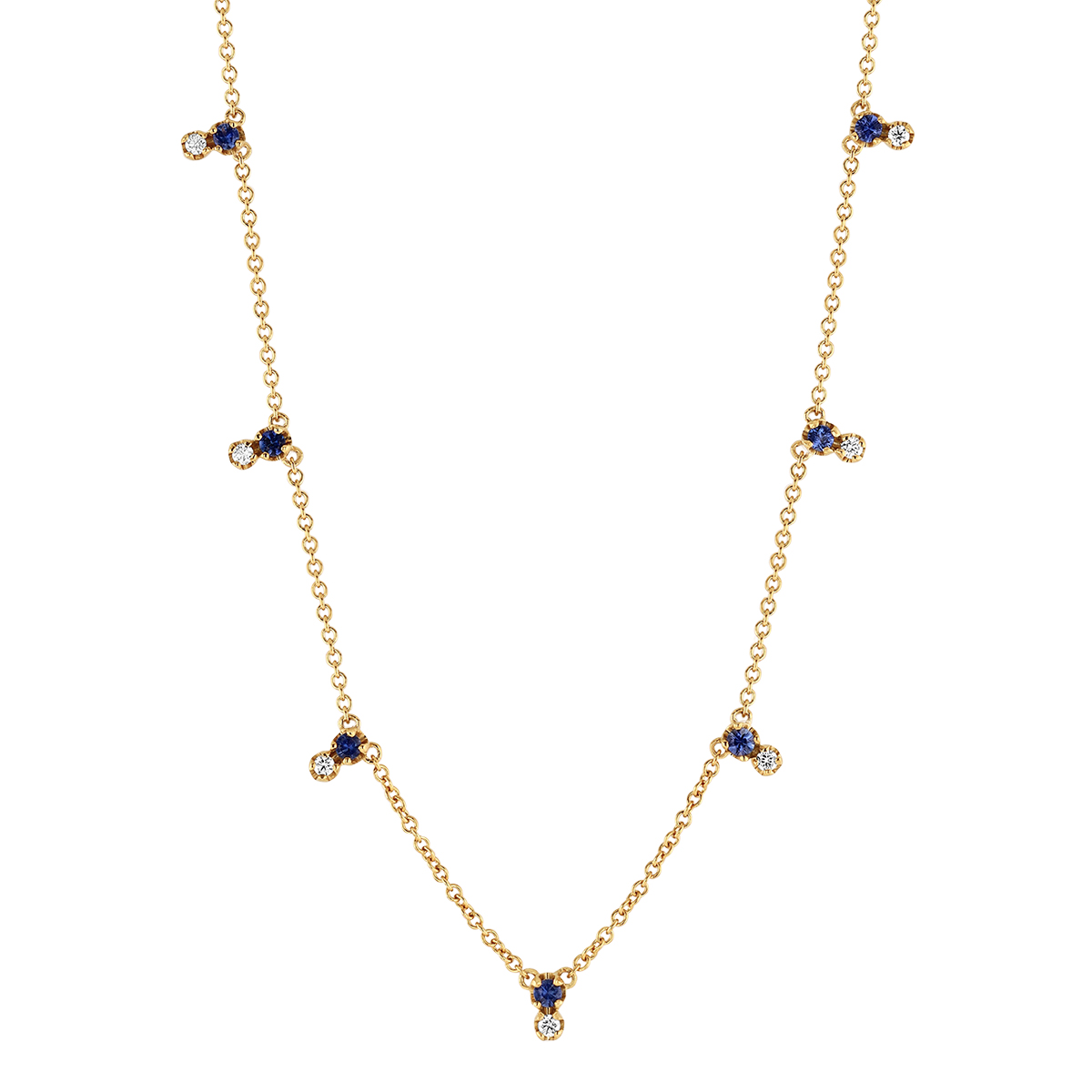Marika Sapphire & Diamond Duo Dangle Station Necklace in Yellow Gold, 16