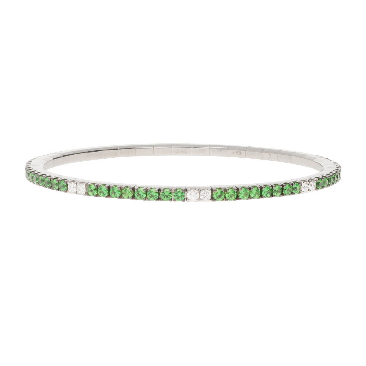 Demeglio Tsavorite Garnet & Diamond Stretch Bracelet in White Gold