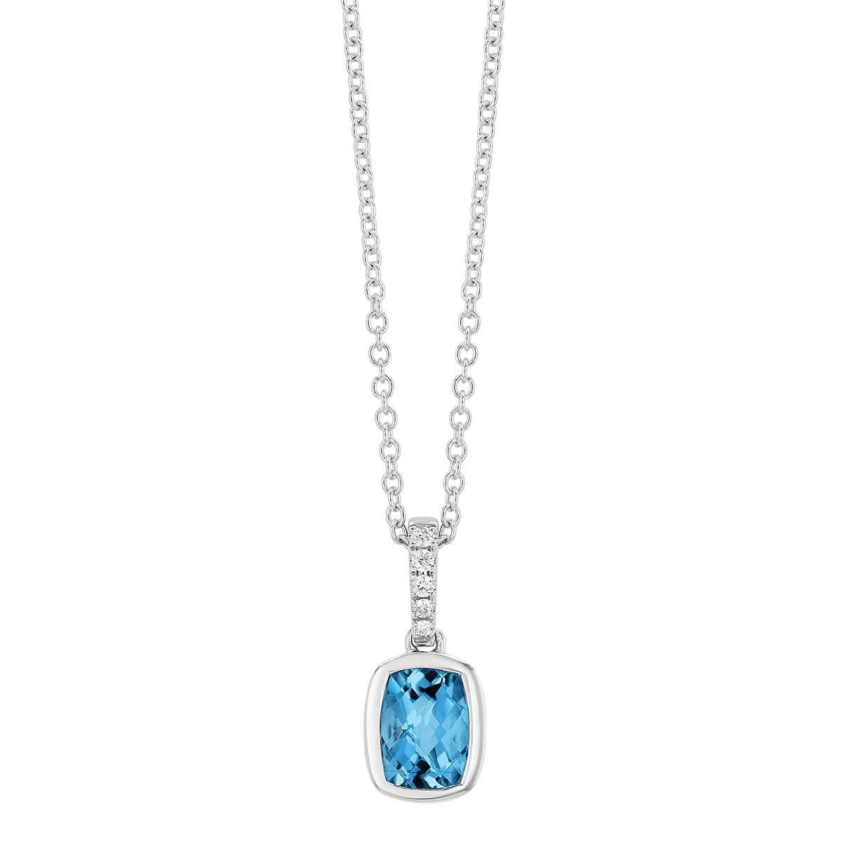 Bezel Set Cushion Cut Topaz & Diamond Pendant in White Gold