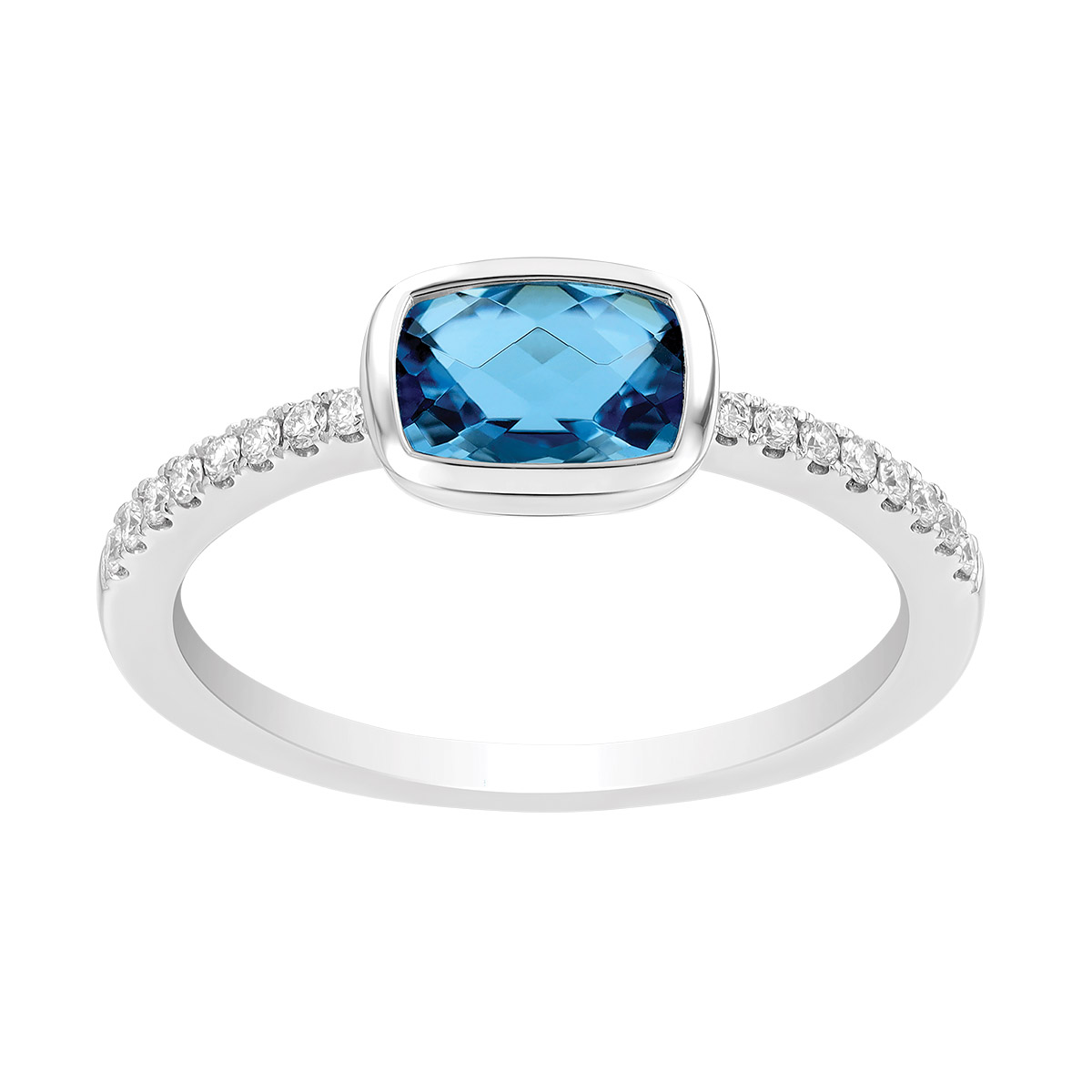Bezel Set Cushion Cut Topaz & Diamond Ring in White Gold