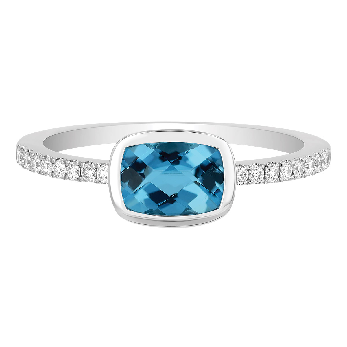 Bezel Set Cushion Cut Topaz & Diamond Ring in White Gold