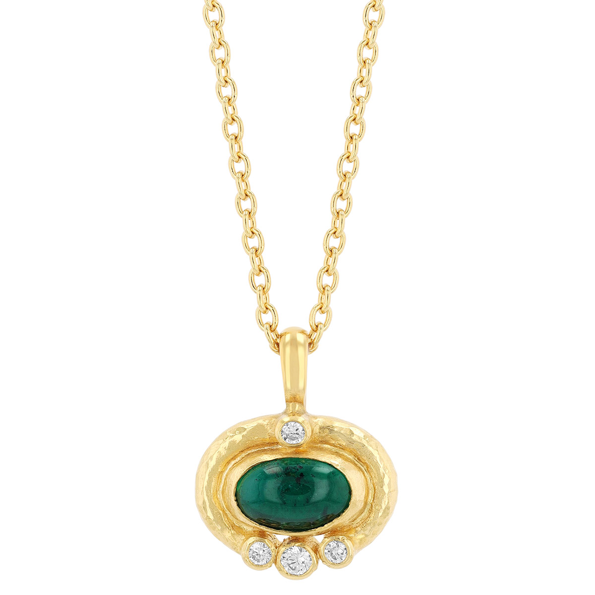 Gurhan Bezel Set Oval Cabochon Emerald & Diamond Pendant in Yellow Gold, 18