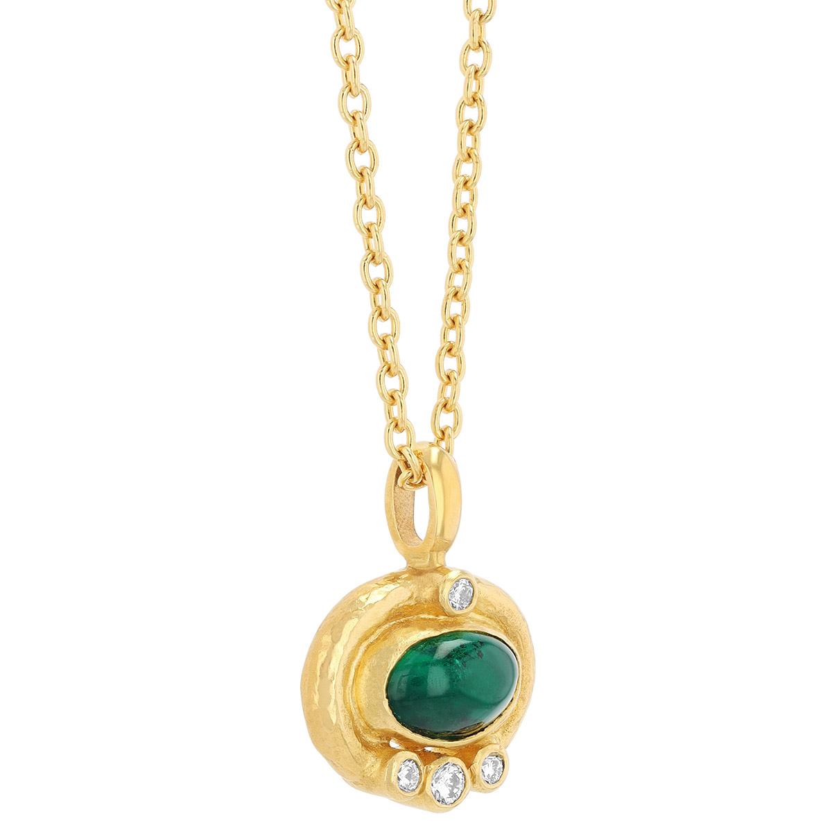 Gurhan Bezel Set Oval Cabochon Emerald & Diamond Pendant in Yellow Gold, 18